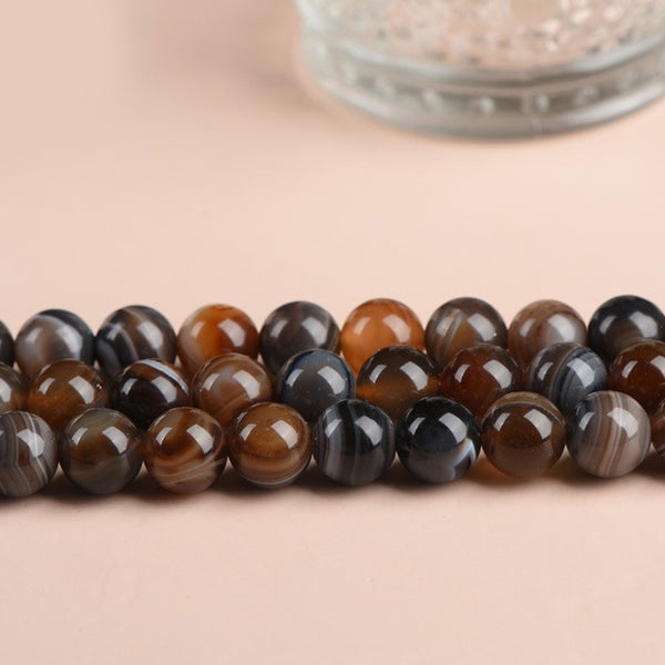 Dark Brown Banded Agate Beads, Dyed, 4-12mm, 1 Strand, MBGEAGA019