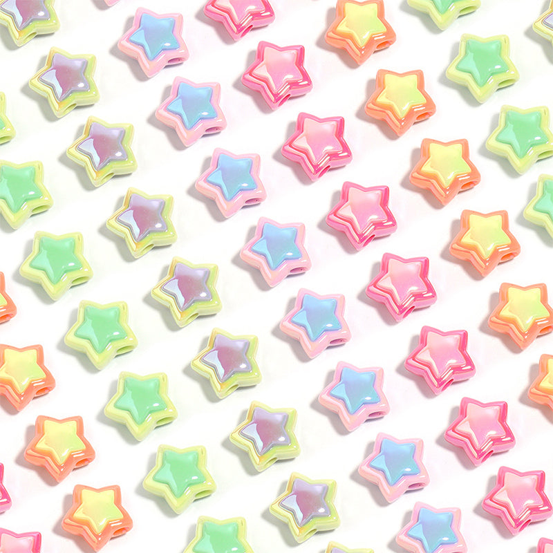 10 Pieces, Star-shaped Plated Colorful Acrylic Beads, MBAC6070
