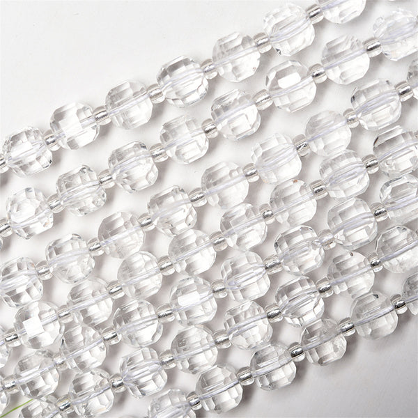 Natural Faceted Square Rock Crystal Beads, 9mm, Clear Crystal, 1 Strand, MBGEROC007