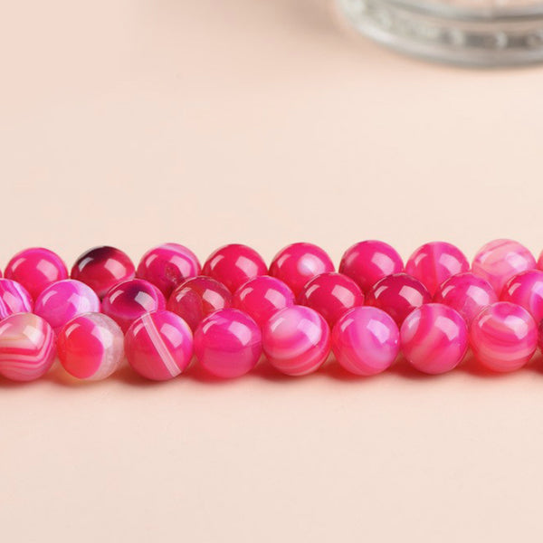 Rose Red Banded Agate Beads, Dyed, 4-12mm, 1 Strand, MBGEAGA017