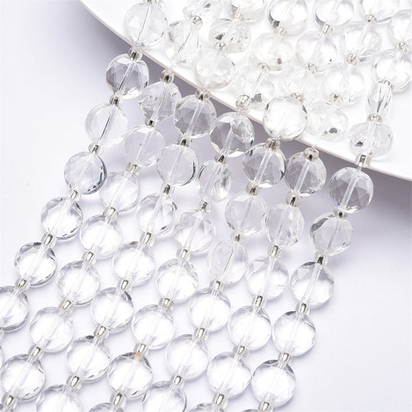 Natural Faceted Flat Round Rock Crystal Beads, 6*11mm, Clear Crystal, 1 Strand, MBGEROC006