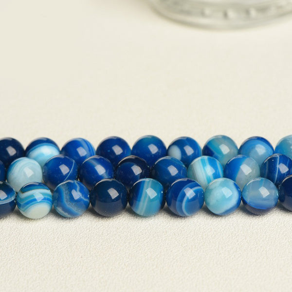 Blue Banded Agate Beads, Dyed, 4-12mm, 1 Strand, MBGEAGA018