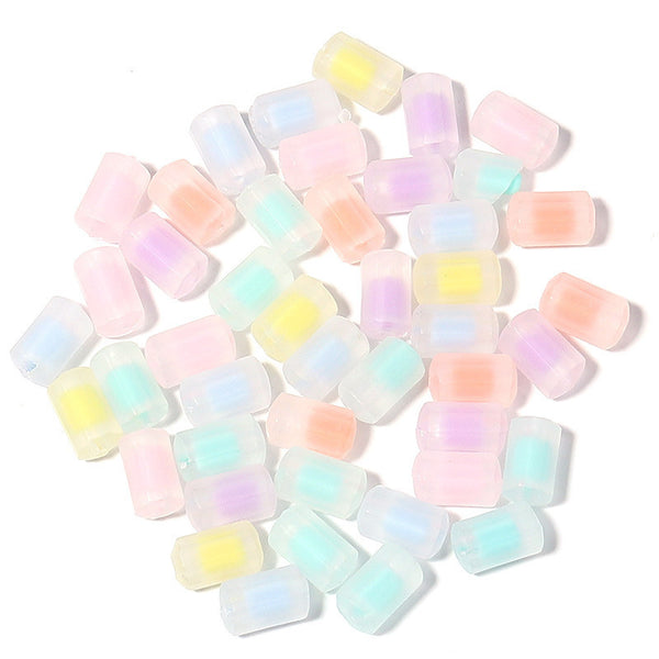 Cylindrical Frosted Acrylic Bead With Inner Bead, 100g/500g, MBAC7005