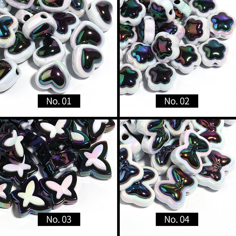 10 Pieces, Black Theme Plated Colorful Acrylic Beads, MBAC6065
