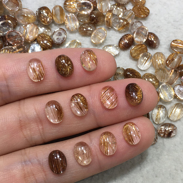Natural Brown Rutilated Quartz Oval Cabochons, Natural Color, AA Grade, 1 Piece, MFCA3201