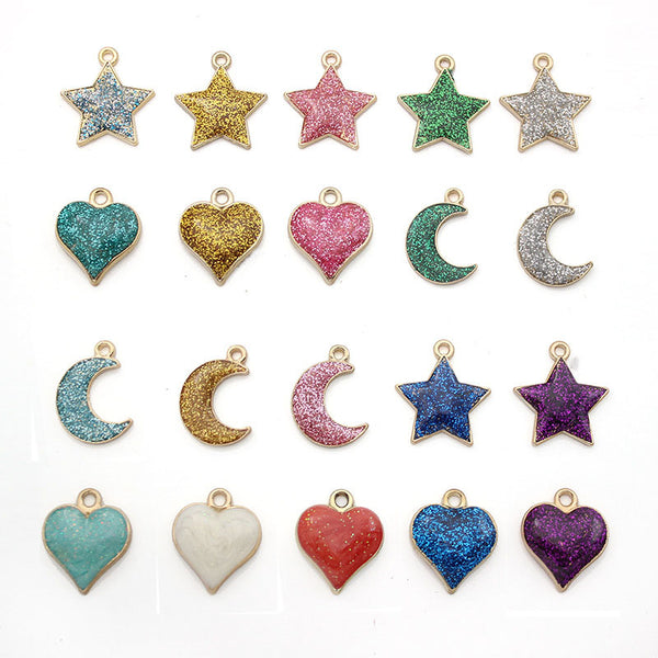 Pendiente de esmalte de aleación de luna, estrella, corazón, 1 pieza, MFPC4032