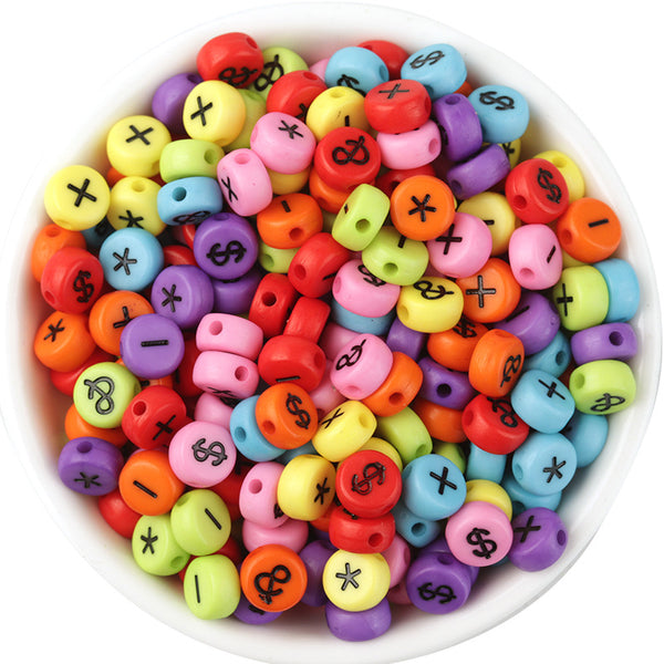 Round Symbol Acrylic Beads, 4*7mm, 500g, MBAC4089