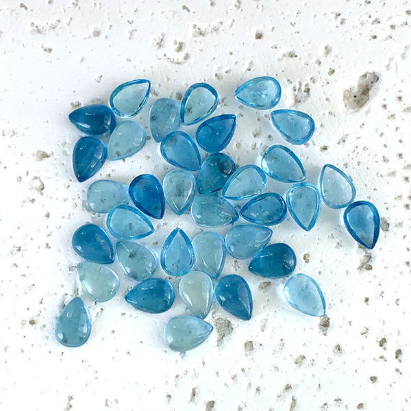 Natural Aquamarine Pear Cabochons, Heat Treated, A Grade, 1 Piece, MFCA2102