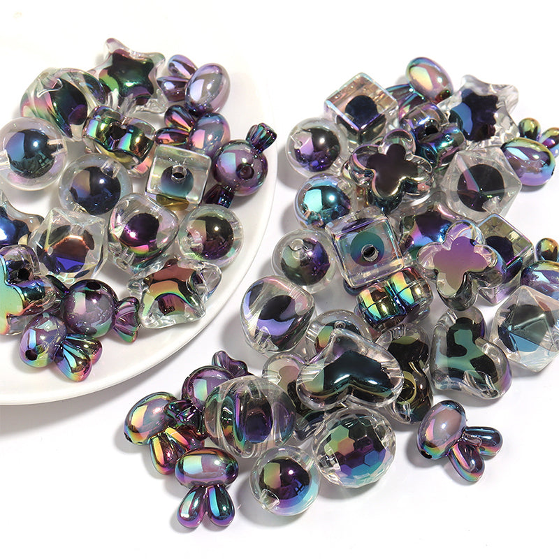 10 Pieces, Black Theme Plated Colorful Acrylic Beads, MBAC6063