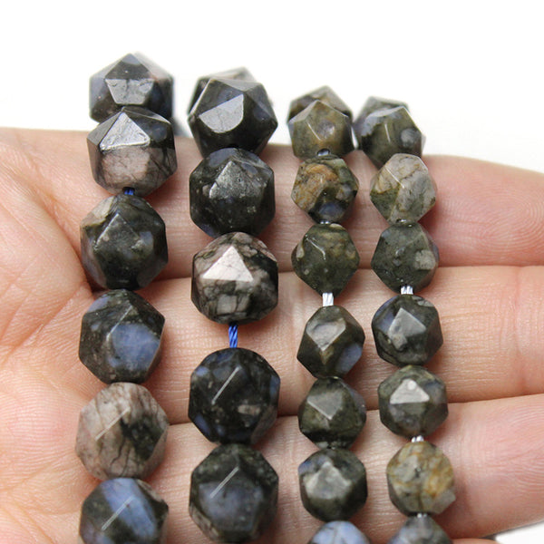 Natural Faceted Glaucophane Beads, Natural Color, 6/8/10mm, 1 Strand, MBGEGLA002