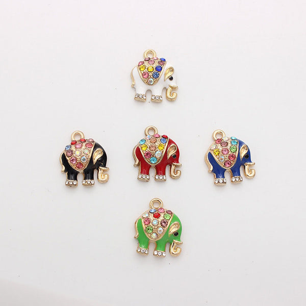 Elephant Alloy Enamel Inlaid Rhinestone Pendant, 1Piece, MFPC4036