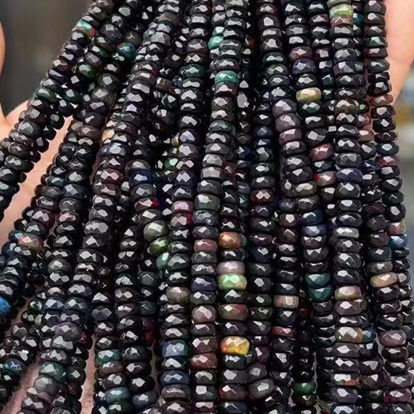 Natural Black Opal Irregular Small Faceted Rondelle Beads, Natural Color, 2*4-3*6mm, 1 Strand, MBGEOPA002