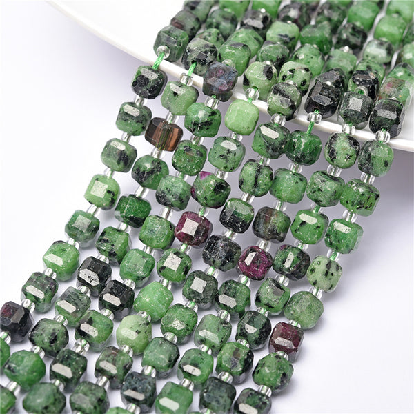 Natural Faceted Square Ruby in Zoisite Beads, Natural Color, 6mm, 1 Strand, MBGERIZ003