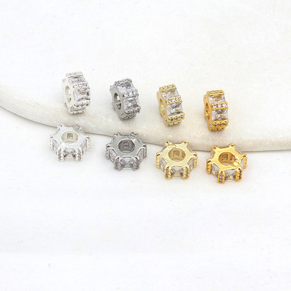 Brass Spacer Beads Set with Cubic Zirconia, 10mm, 10pieces, MFSP1052