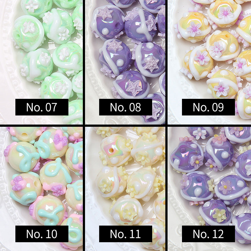 10pieces, 16mm, Flower Hand-drawn Pattern Acrylic Beads, MBACH001