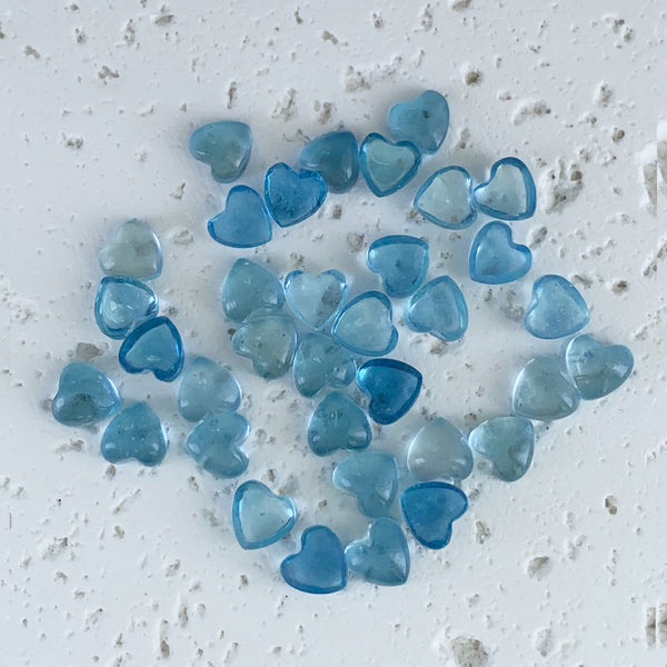 Natural Aquamarine Heart Cabochons, Heat Treated, A Grade, 1 Piece, MFCA2104
