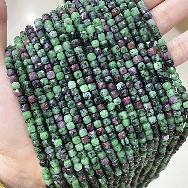 Natural Faceted Square Ruby in Zoisite Beads, Natural Color, 4mm, 1 Strand, MBGERIZ002