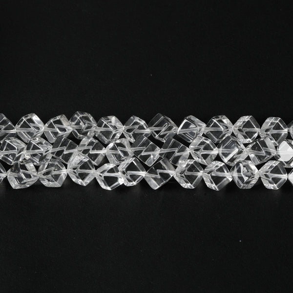 Natural Cube-Shaped Rock Crystal Beads, 8/10mm, Clear Crystal, 1 Strand, MBGEROC005