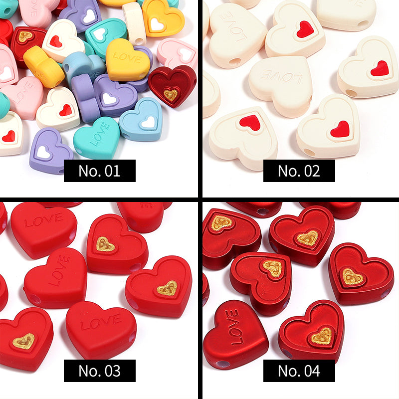 10 piezas, cuentas acrílicas estampadas en forma de corazón, MBAC3015