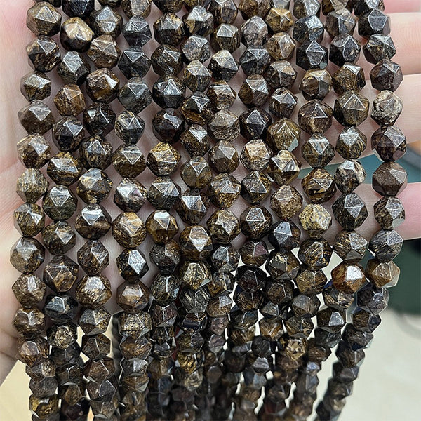 Natural Faceted Bronzite Beads, Natural Color, 8mm, 1 Strand, MBGEBRO004