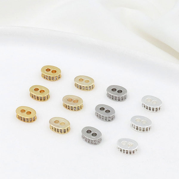 Double-Hole Brass Spacer Bead with Cubic Zirconia Inlay, 8*5mm, 5pieces, MFSP1053