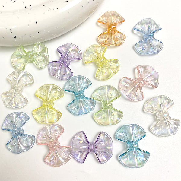 Bow Transparent Plated Colorful Acrylic Beads, 500g, MBAC6015