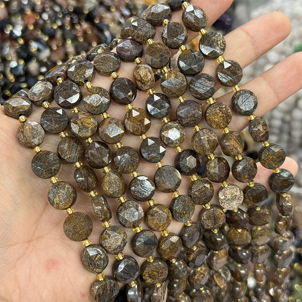 Natural Faceted Disk Bronzite Beads, Natural Color, 10mm, 1 Strand, MBGEBRO007