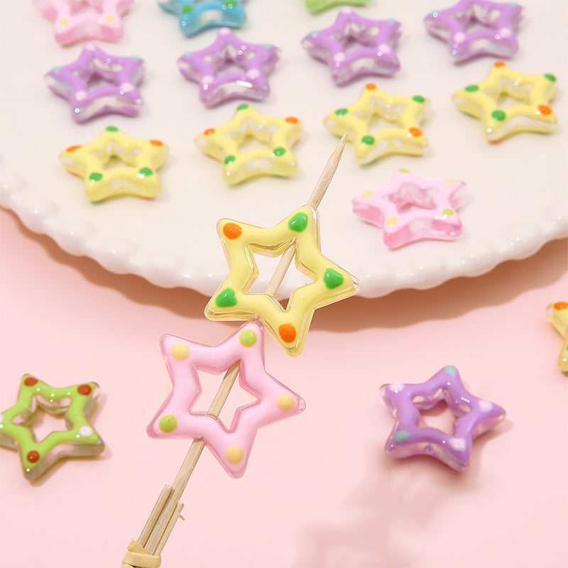 10pieces,  Colorful Spotted Star-shaped Acrylic Beads, MBAC3036