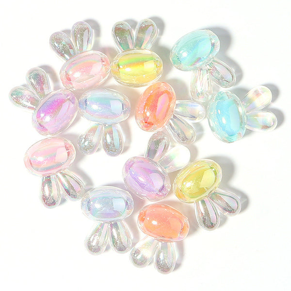 Rabbit Plated Colorful Acrylic Bead With Inner Bead, 100g/500g, MBAC6007