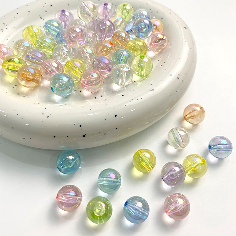 Spherical Transparent Plated Colorful Acrylic Beads, 100g/500g, MBAC6009
