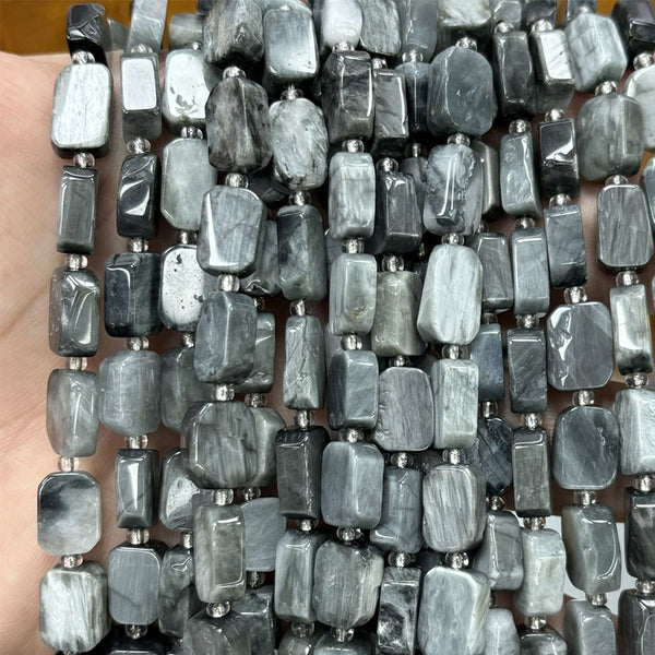 Natural Hawk's Eye Irregular Rectangle Beads, Natural Color, 8*12mm, 1 Strand, MBGEHAW002