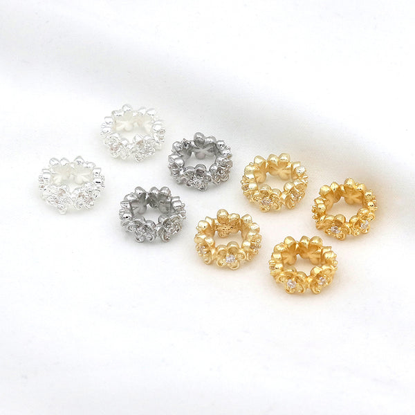 Flower-Shaped Brass Spacer Bead with Synthetic Zircon Inlay, 10*4.5mm, 5pieces, MFSP1055