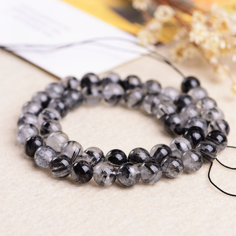 3A/5A Natural Black Fiber Crystal Beads, 4-16mm, 1 Strand, MBGE1010