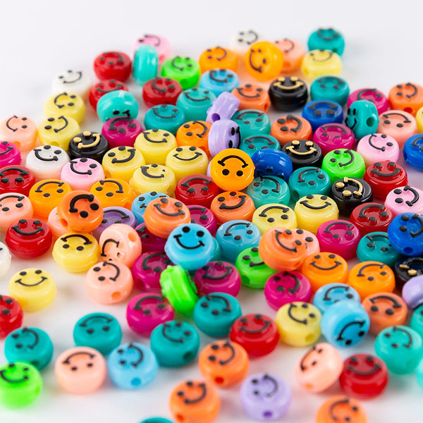 Round Raised Smile Pattern Acrylic Beads, 6*10mm, 500g, MBAC4105