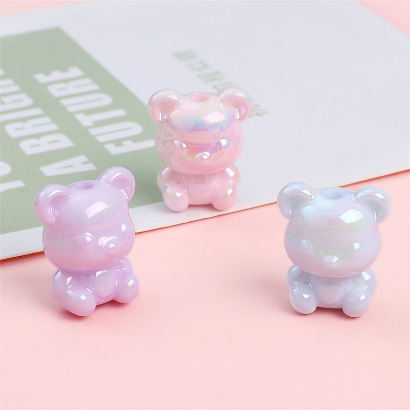 10 Pieces, Bear Plated Colorful Acrylic Beads, MBAC6087
