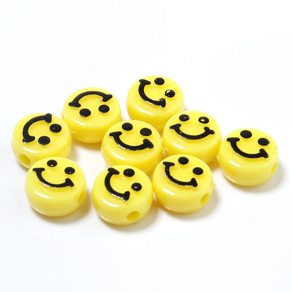 Perles acryliques rondes avec motif de sourire surélevé, 6*10mm, 500g, MBAC4101