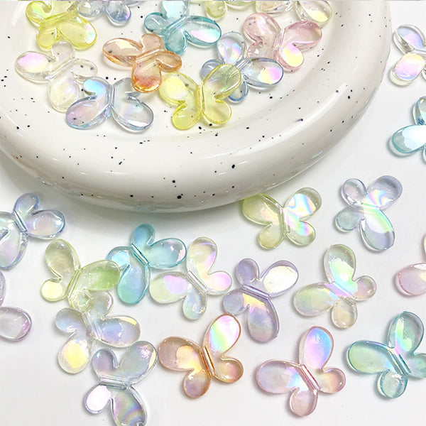 Butterfly Transparent Plated Colorful Acrylic Beads, 500g, MBAC6017