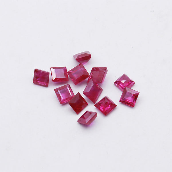 Square Ruby Faceted Gemstone, Natural Color, Slightly Included, 1 Piece, MFFG1108