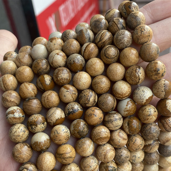 Natural Picture Jasper Beads, Natural Color, 4/6/8/10/12mm, 1 Strand, MBGEJAS023