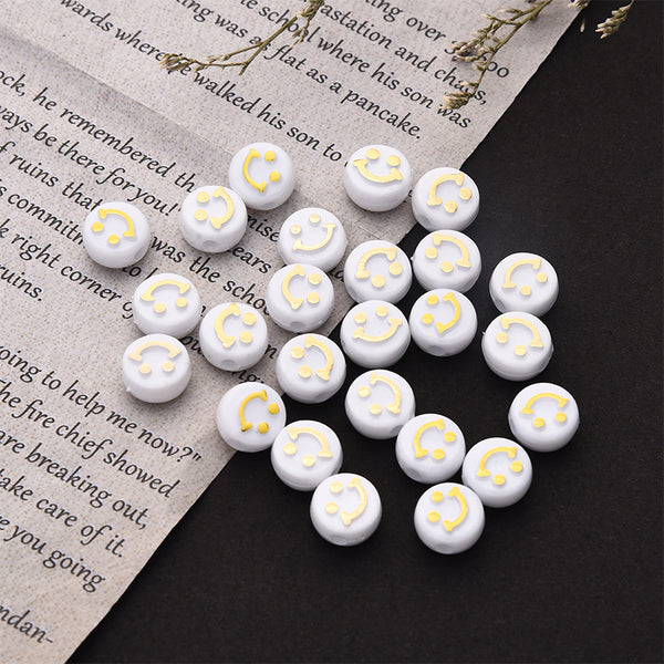 Round Raised Smile Pattern Acrylic Beads, 6*10mm, 500g, MBAC4103