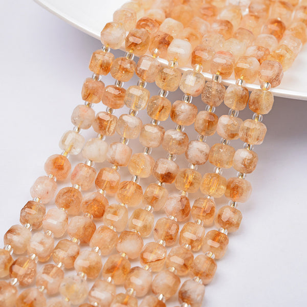 Natural Square Citrine Beads, 7mm, 1 Strand, MBGECIT021