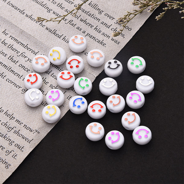 Round Raised Smile Pattern Acrylic Beads, 6*10mm, 500g, MBAC4102