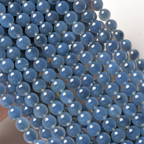 Blue Sugar Core Agate Beads, Dyed, 8mm, 1 Strand, MBGEAGA025