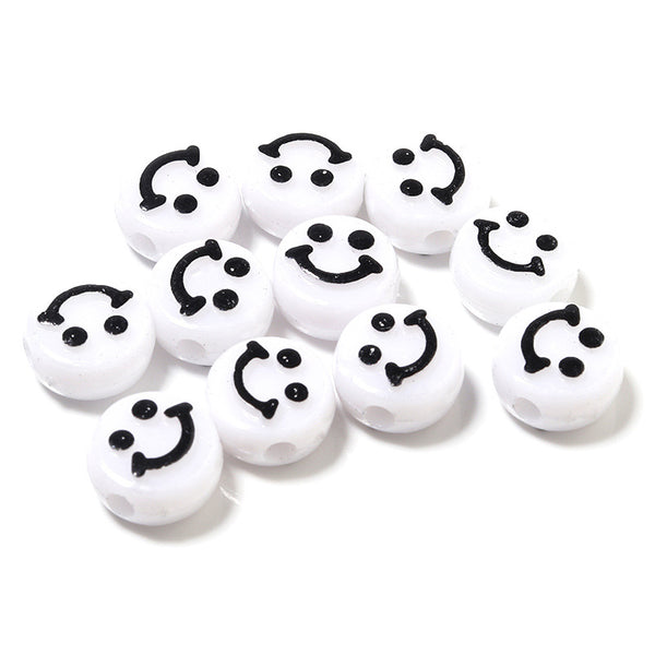 Perles acryliques rondes avec motif de sourire surélevé, 6*10mm, 500g, MBAC4100