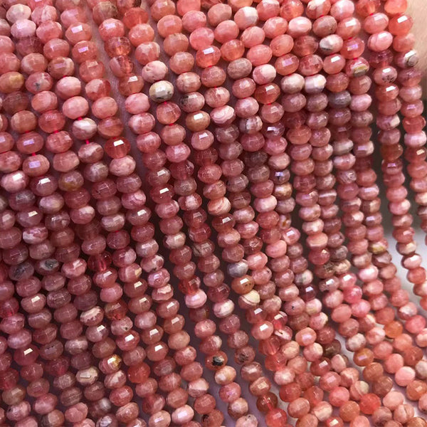 Natural Argentine Rhodochrosite Faceted Rondelle Beads, Natural Color, 3*4.5mm, 1 Strand, MBGERHD002