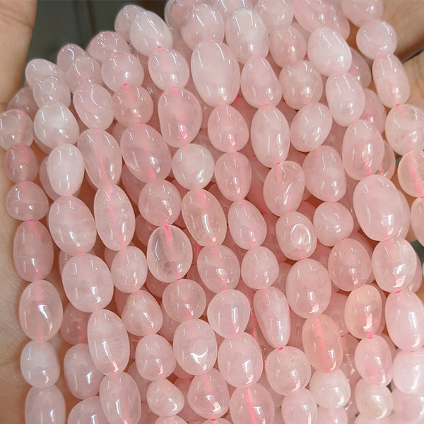 Natural Irregular Oval Rose Quartz Beads, Approximately 8*10mm, 1 Strand, MBGEROQ025