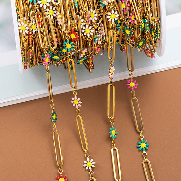 Enamel Flower 18K Paperclip Stainless Steel Chain, MSCH2015