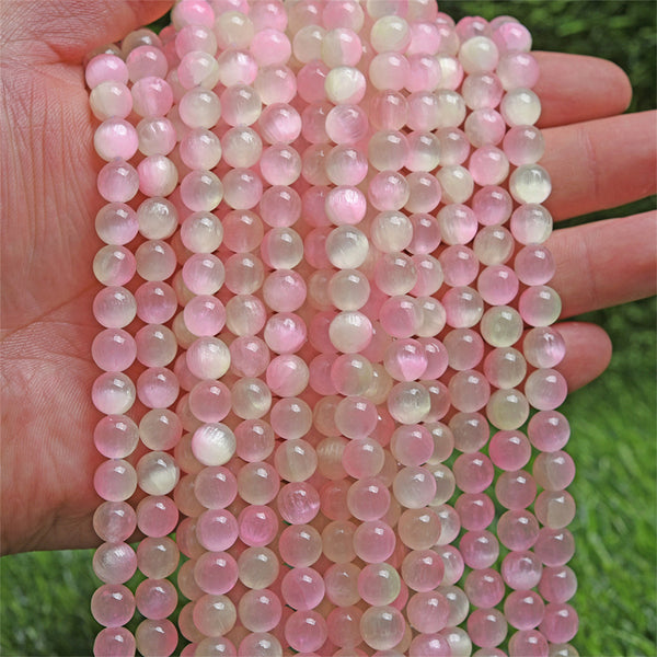 Pink Selenite Beads, Dyed, 8mm, 1 Strand, MBGESEL005