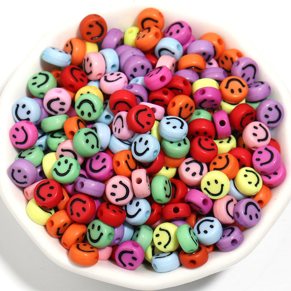 Round Smile Acrylic Beads, 4*7mm, 500g, MBAC4096