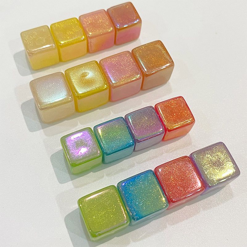 Cuentas acrílicas de colores bañadas en cubos, 100 g/500 g, MBAC6028